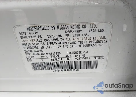 2015 Infiniti Q50 Premium z USA, uszkodzony, nr VIN JN1BV7AP8FM345926